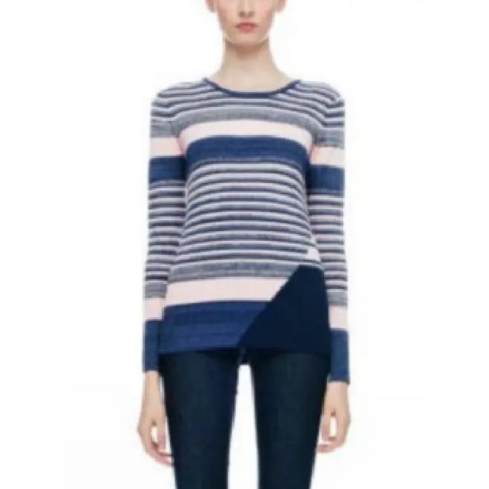 John + Jenn Long Sleeve Ribbed Knit Striped Sweater Blue Pink Stripes Multi Sz M